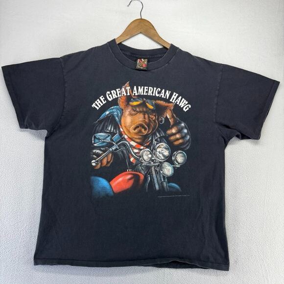 3D Emblem Other - Vintage 3D Emblem Shirt Men's XL Black Great American Hog Bike USA Made 90s Hawg